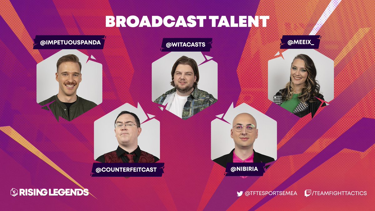 CompeteTFT's tweet photo. Throughout this set, we will be accompanied by amazing, knowledgeable, and beautiful talents:
🗣️ @ImpetuousPanda
🗣️ @Nibiria
🗣️ @WitaCasts
🗣️ @CounterfeitCast
🗣️ @Meeix_

#TFTRisingLegends https://t.co/tjCt4IEvwr