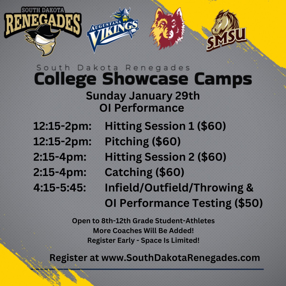 Great opportunity for high schoolers to get some extra reps in front of college coaches and network. Registration can be completed online here: forms.gle/oZM8T7sycjpAEc…