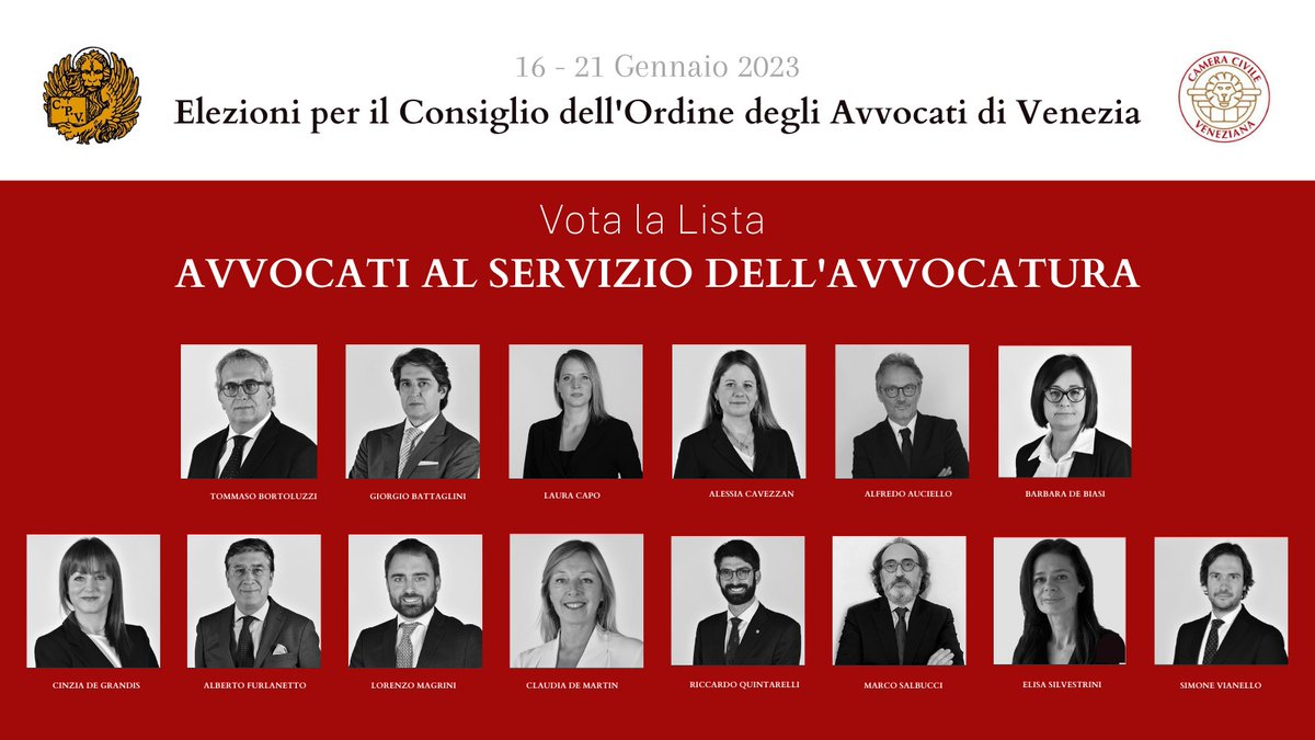 LMandro's tweet image. La lista "Avvocati al servizio dell'Avvocatura" che si presenterà alle imminenti elezioni del Consiglio dell'Ordine degli Avvocati di Venezia, nata dalla sinergia fra Camera Penale Veneziana e Camera Civile Veneziana.