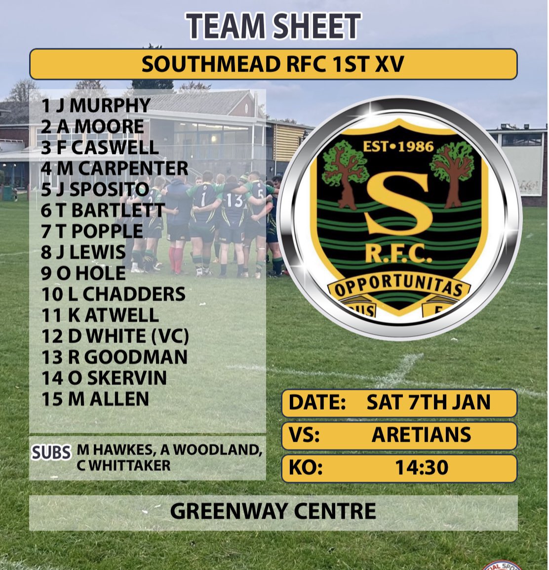 Southmeadrfc's tweet photo. Two strong teams out for the first bit of rugby action for 2023.

1st XV are home to @Aretians and the 2nd XV are away to @OBsRugby , both games are league fixtures.

Good luck all

COTM https://t.co/xjBOlYSwVm