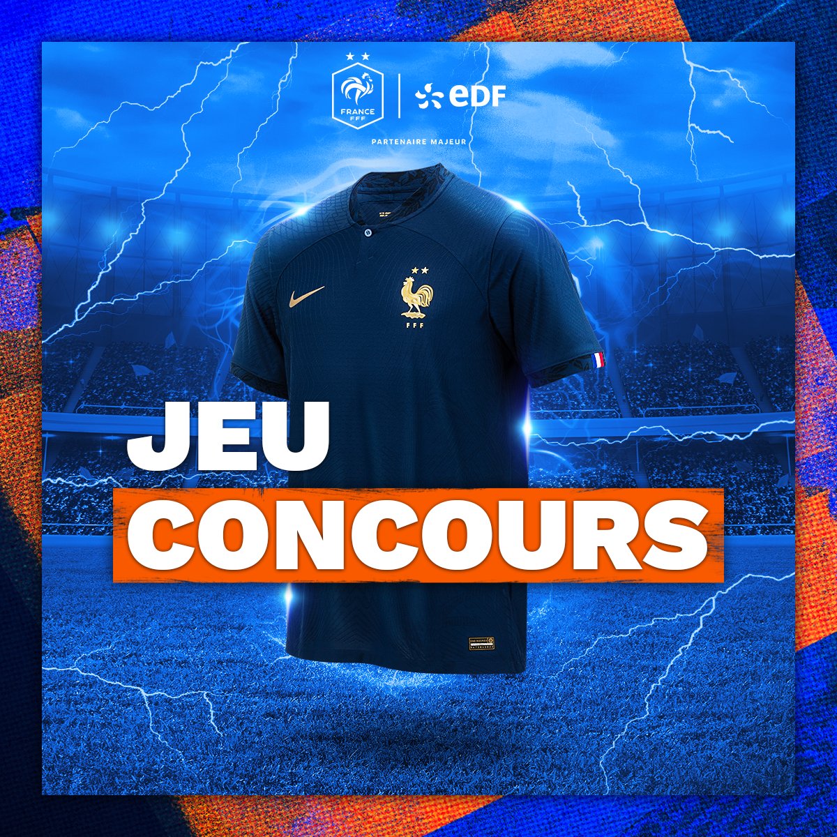 EDF_Foot's tweet photo. 🔥 𝐉𝐄𝐔 𝐂𝐎𝐍𝐂𝐎𝐔𝐑𝐒 🔥
Pour démarrer cette nouvelle année en beauté, nous vous faisons gagner un maillot de l’Equipe de France ⚡
Pour tenter de le remporter :
1️⃣ RT ce tweet
2️⃣ Follow @energiedufoot
TAS le 16/01 à 12h ⚡
#EnergieduFoot #DLDMai https://t.co/hCeI2QOF0Y