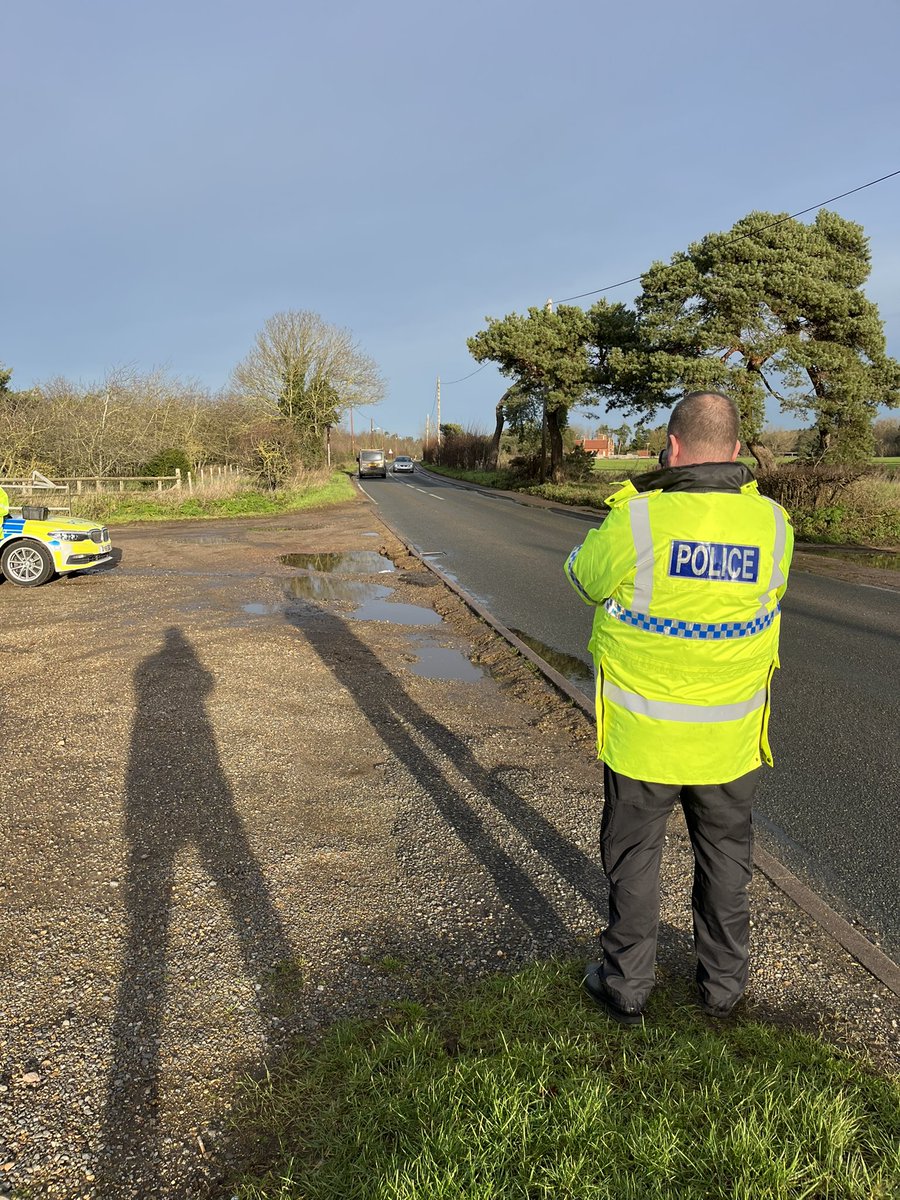 NSRAPT's tweet photo. Speed enforcement checks being done on #B1112 at #Eriswell @MildnhallPolice this morning. So far three vehicles have been stopped and reported for excess speed. Lowest 42mph, Highest 49mph #TOR #fatalfour #PC1815 #PC1809 #PC1588 https://t.co/QYZhjV9cXz