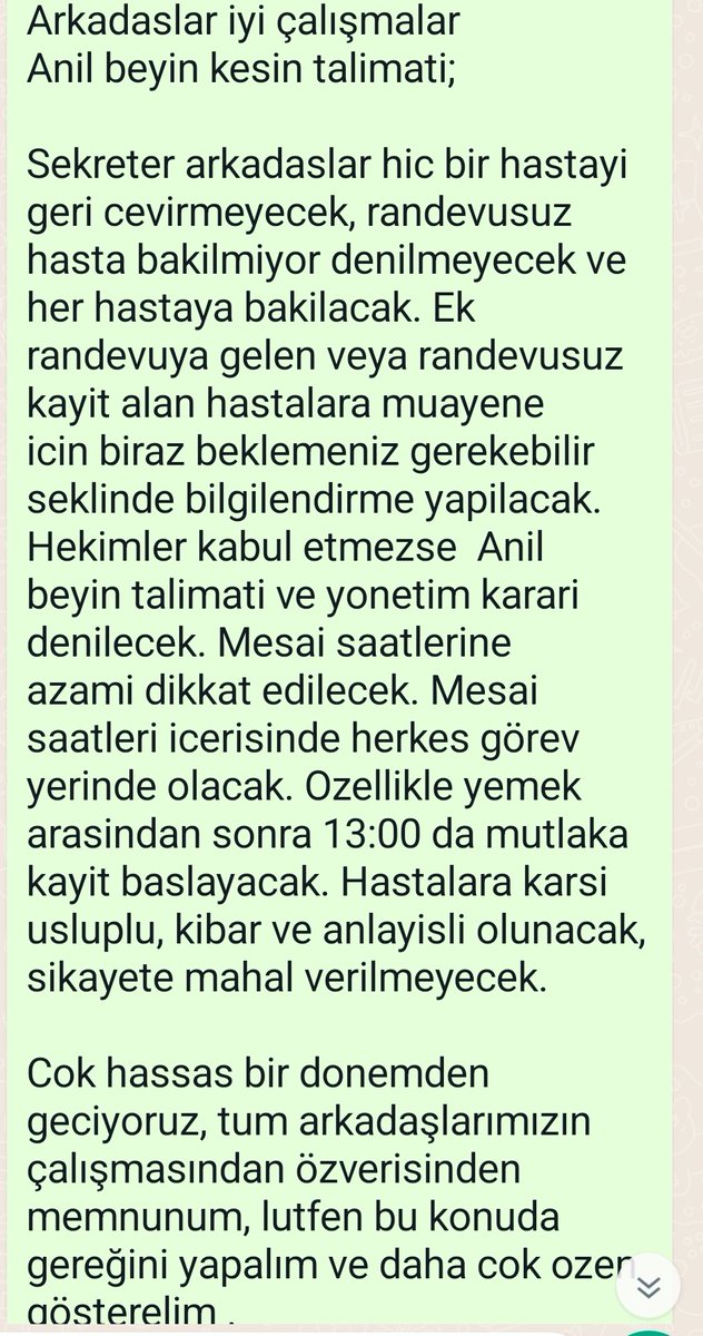 <a href="/izmirataturkeah/">İzmir Atatürk Eğitim ve Araştırma Hastanesi</a> müdür yardımcısı gerçekten bunları yazmış olabilir mi? @izmirsm bu yazışma sizin adınıza mı yapıldı ? Hekimlere ve hakkıyla hizmet almayı bekleyen vatandaşa verilen değer bu mu? Bu tip WhatsApp yazışmalarını devlet ciddiyetine  uyuyor mu? <a href="/hekim_birligi/">Hekim Birliği</a>