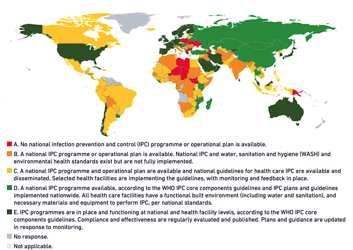 No one should get sick seeking care, hundreds of millions of people are affected every year by health care-associated infections. Yet, only %34 countries are reporting they have the WHO IPC (infection prevention and control) program implemented nationwide (D and E). WHO; 2022.