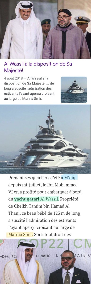 JozDire's tweet photo. Le roi du 🇲🇦 passe ses vacances au Nord du Maroc
À M'diq 📝tout près de Ceuta (Sebta) 🇪🇦
Voisin du palais, le luxueux complexe hôtelier "Marina Smir" ayant la capacité d'accueillir des yachts
Là, l'émir du Qatar y met son yacht à son entière disposition
https://t.co/UQpp9KGXCZ https://t.co/ECqvFcIDaW