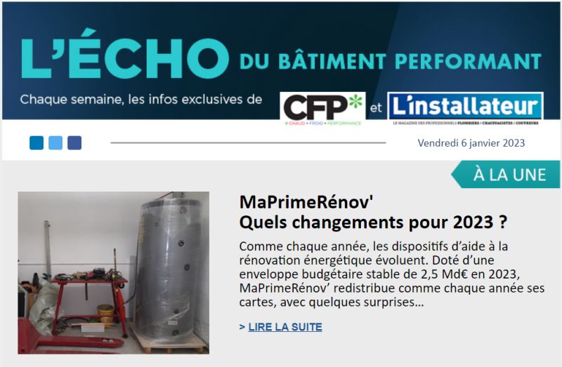 l_installateur's tweet photo. 🗞️Newsletter  👉https://t.co/WxPVcJ74uK👈
 - #MAPRIMERENOV' : QUELS CHANGEMENTS EN 2023 ? 
- Le carnet d’information du logement désormais obligatoire 
– Etude Hellio : l’isolation thermique et la pompe à chaleur sont les champions de la #renovation. https://t.co/fnJBl1aZi2