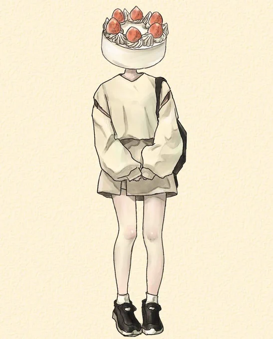1/6は #ケーキの日 とのことなので、ケーキ頭ちゃん再掲します#イラスト #異形頭 #objecthead 