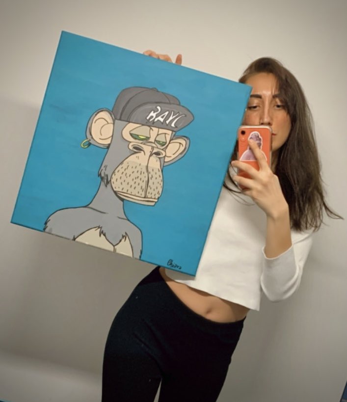 kiarafreeworld's tweet photo. Acrylic painting @BoredApeYC #5191 for @DivicoHelvetica 🎨👩🏽‍🎨 DM me and get your NFT painted! 🔥 https://t.co/tzLFsKCcYK