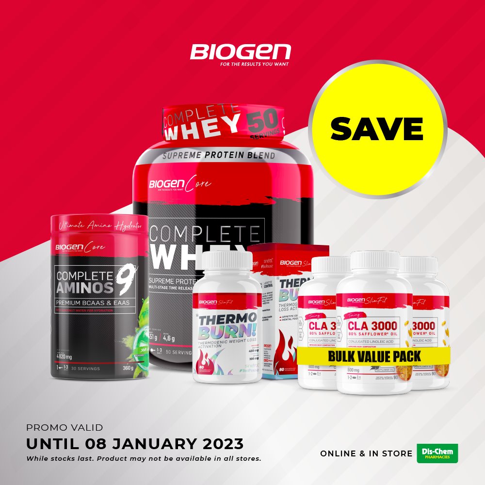 BiogenSA's tweet photo. LAST CHANCE❗️SAVE on everything you need to #beyourbest and level up your performance this year 📈

DON’T MISS OUT! 
 🛒 @Dischem @Dischem_LiveFit 
👉 https://t.co/JzUaxhTTZa

#biogen #fitness #onpromotion #fitdeals https://t.co/Zy3JqCEBfZ