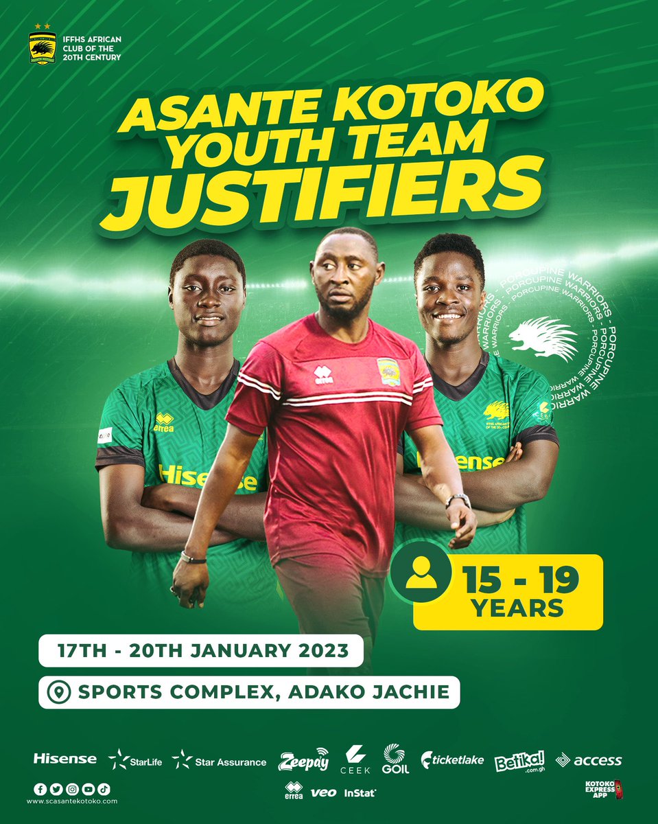 AsanteKotoko_SC's tweet photo. Club Notice 📜

Youth Team Justifiers 🔥🔥🔥
 
17th -20th 🗓

#AKSC #YouthTeam https://t.co/gXvDf1SIJr