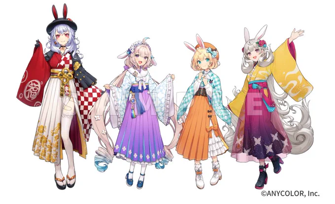 NIJISANJI『EN New Year Goods 2023』にて狐坂ニナさん、エナー・アールウェットさん、ミリー・パフェさん、遠藤霊夢さんのグッズイラストと衣装デザインを担当させていただきました4人にとって更なる飛躍の年になりますように 