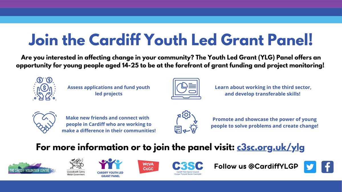 CardiffYLGP's tweet photo. Are you interested in affecting change in your community? The YLG Panel offers an opportunity for 14-25 year olds to be at the forefront of grant funding and project monitoring. For more information or to get involved, please visit: https://t.co/M4Tea226A3 #Cardiff #Volunteering https://t.co/iqSjwmch1G