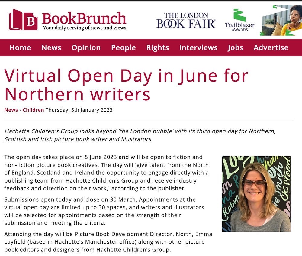 emma layfield (@emmalayfield2) on Twitter photo SPREAD THE WORD!! Our 2023 Picture Book Open Day to discover unpublished authors and illustrators in the North, Scotland and Ireland is happening in June! Submissions are now OPEN and close 30th March. For further information: bit.ly/OpenDayHN23 Thanks <a href="/BookBrunch/">BookBrunch</a> SPREAD THE WORD!! Our 2023 Picture Book Open Day to discover unpublished authors and illustrators in the North, Scotland and Ireland is happening in June! Submissions are now OPEN and close 30th March. For further information: bit.ly/OpenDayHN23 Thanks <a href="/BookBrunch/">BookBrunch</a>