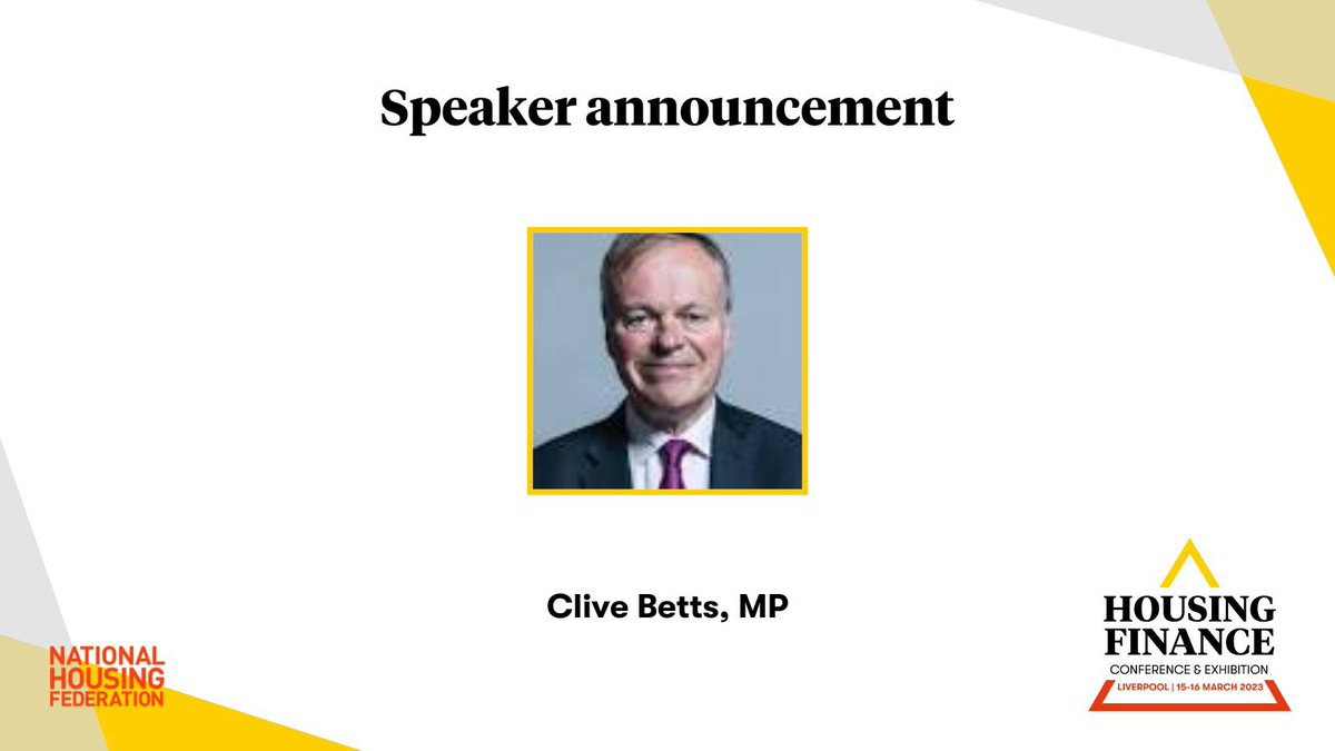 KateNHF's tweet photo. Delighted that Clive Betts MP, Chair of @CommonsLUHC, will be speaking at the NHF’s Housing Finance Conference and Exhibition in Liverpool in March.

Booking: https://t.co/37LmYDbIsh
Agenda: https://t.co/ytOv6Xgg8R

#NHFFinance https://t.co/9MnEJIAwfn