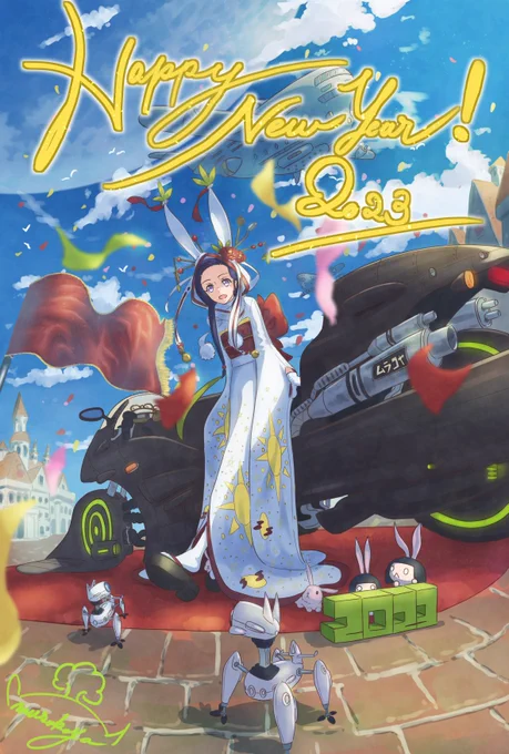 今年の年賀イラストと去年の年賀イラスト。背景はのモチーフはどちらも同じ感じになってます。来年はどんな感じになるだろう#イラスト 後ほど新規イラスト投稿します! 