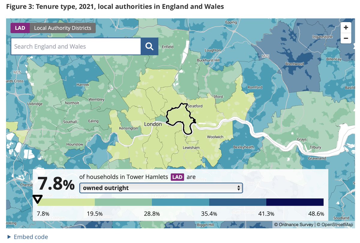 Andrewwood17's tweet photo. 2021 Census results: where do we live?
The tenure of the homes we live in are another reminder how different Tower Hamlets is from the rest of the country
Very low levels of home ownership, very high levels of renting (private &amp; social)
1/ https://t.co/hOv96PIBKI