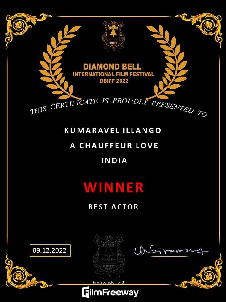 3S_Pictures's tweet photo. Thank you Diamond Bell International Film Festival . Our Movie Karotiyin kadhali (A Chauffeur Love) won the Best Director,Best Actor and Best Actress Award . Glad to share this with u all. https://t.co/8bwXy7Mvm0