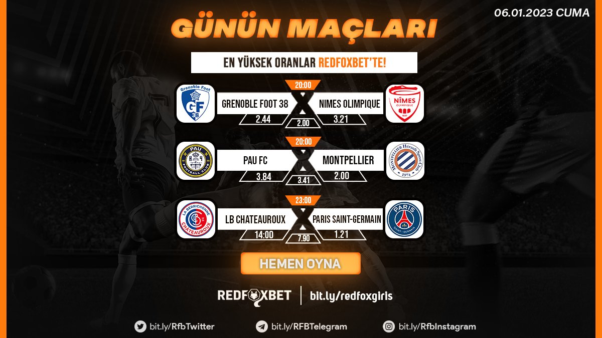 RedHaber1's tweet photo. ⚽️ Yüksek Oranları ile Günün Öne Çıkan Maçları RedFoxBet'te

✅ Heyecan dolu maçların hem heyecanına ortak ol, hemde birbirinden avantajlı bonuslarımız ile bahislerine avantajlı başla!  

🎁 %50 Freebet. 
🎁 %20 Çevrimsiz Spor Bonusu
🎁 %100 Risksiz Bahis. 
🎁 %30 Kripto Bonusu. https://t.co/YuwYtjOv0d