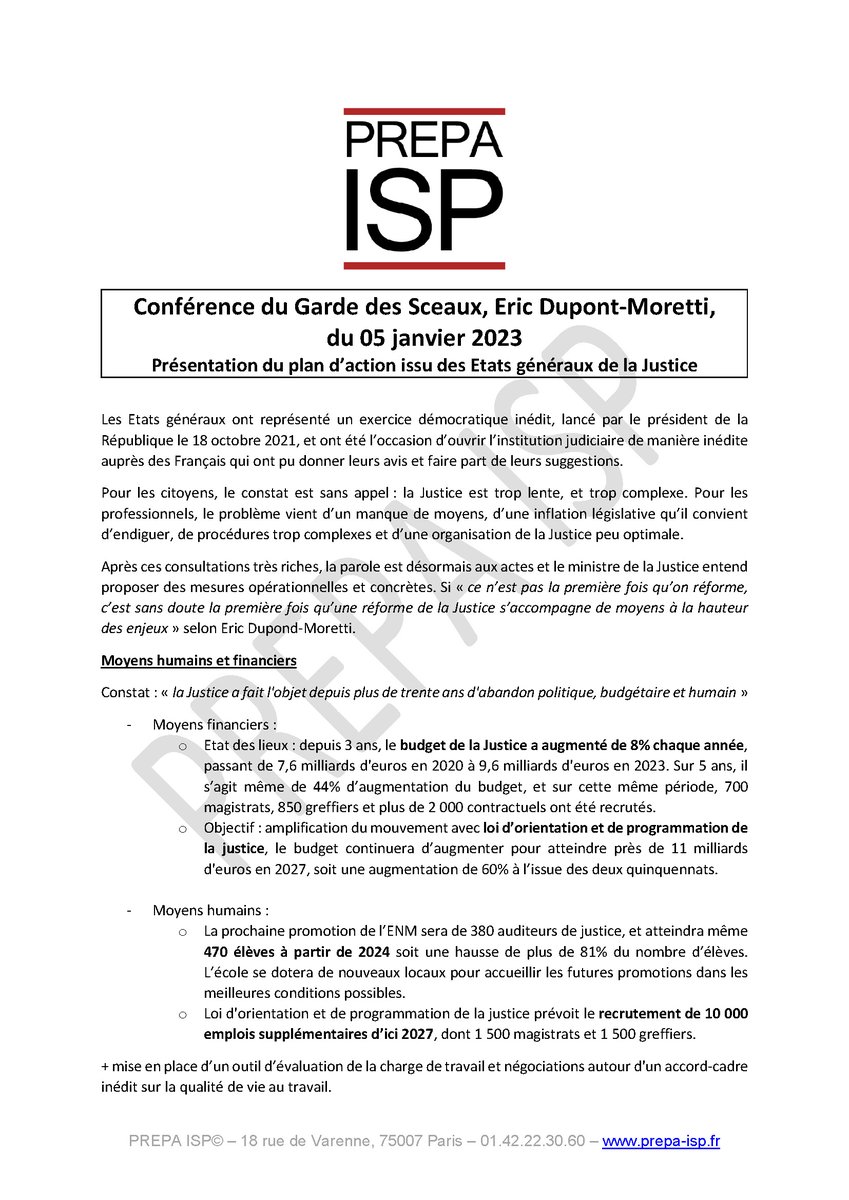 BerrebiJacob's tweet photo. #TeamENM Les points à retenir de la Conférence de @E_DupondM @justice_gouv du 5 janvier 2023 ! @PrepaIsp https://t.co/gziJHipY0V