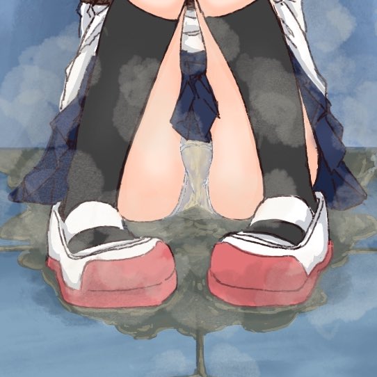 おしっこの水たまりを透明に描くか、黄色で描くか。いつも悩む。 