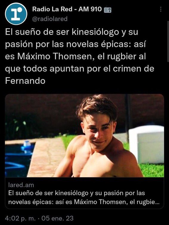 sobviotxica's tweet photo. Lo voy a corregir: “El sueño de ser kinesiólogo, su pasión por las novelas épicas y los ataques asesinos en grupo: así es Máximo Thomsen, uno de los asesino de Fernando” https://t.co/H2GRq4Ibcd
