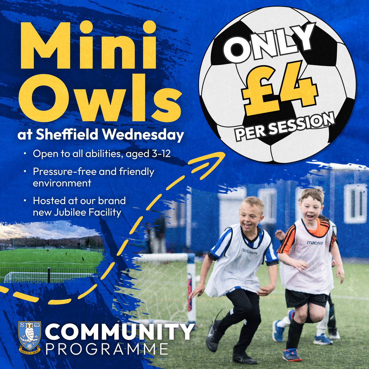 SWFCCP's tweet photo. Our Mini Owls sessions are now running every Saturday from 9am to 10am at our brand new Jubliee Facility. 🦉⚽ 

Sessions cost just £4 each and can be booked here 👇
https://t.co/vLklx05E5X

#WAWAW #SWFC #miniowls #football @swfc https://t.co/yEELTMtlC7