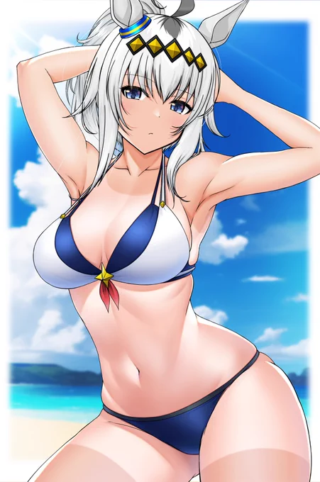 水着衣装のオグリキャップ
#ウマ娘 
#オグリキャップ 
#くそ寒いので水着絵を貼る 