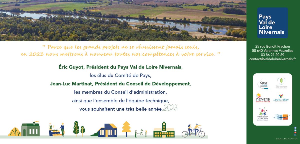 PaysVLN's tweet photo. @EricGuyot58, Président du Pays, les élus du Comité de Pays,
Jean-Luc Martinat, Président du Conseil de Développement, les membres du CA,
et toute l'équipe du Pays vous souhaitent une très belle année 2023 ! https://t.co/aGjVIQTozI