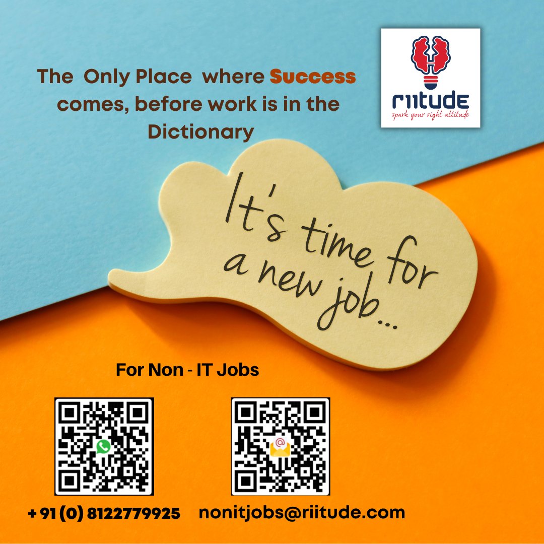 RiitudeNonIT's tweet photo. There are various Job Opportunities in a Non-IT field. RIITUDE helps to get you Dream jobs in Non IT too.
#job #work #jobsearch #career #hiring #recruitment #employment #jobseekers #recruiting #marketing #jobfair #working #nowhiring #resume #jobopportunity https://t.co/kPEfKa3pUu