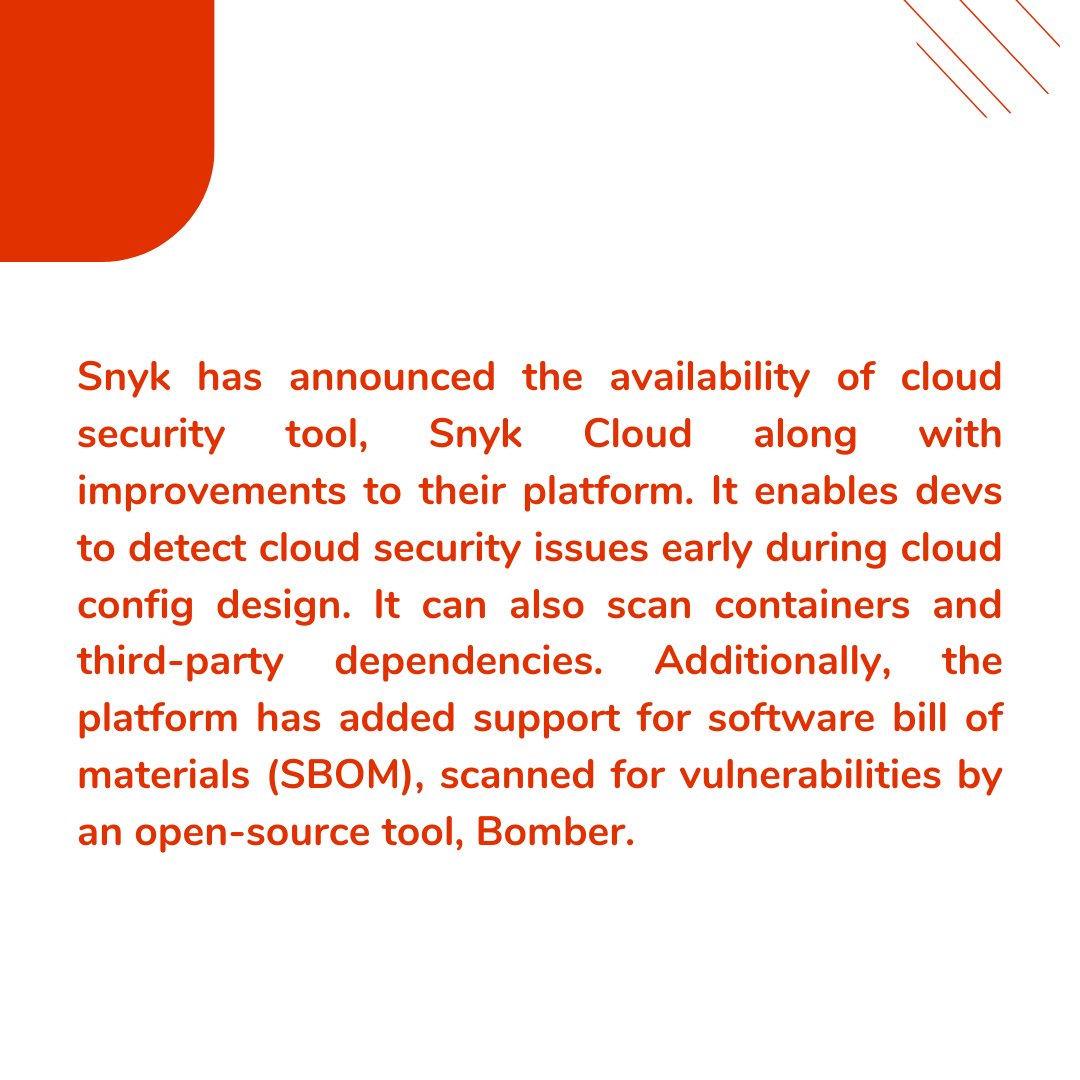 DevBytesApp's tweet image. Snyk announces the general availability of cloud security tool, Snyk Cloud

#cloudsecurity #programming #DevBytes

Download the DevBytes app to know more: bit.ly