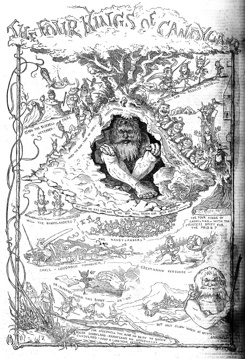 'The Four Kings Of Candyland' from The Illustrated London News 22.12.1866 for #FaustianFriday. 'When The Bluebell #Fairy Is Offended...Sad Results Ensue...For Speedwell The King And Daisy The Queen Ruled Sandyland, Handyland And Afterwards Candyland, Many a Long Year After.' #Art