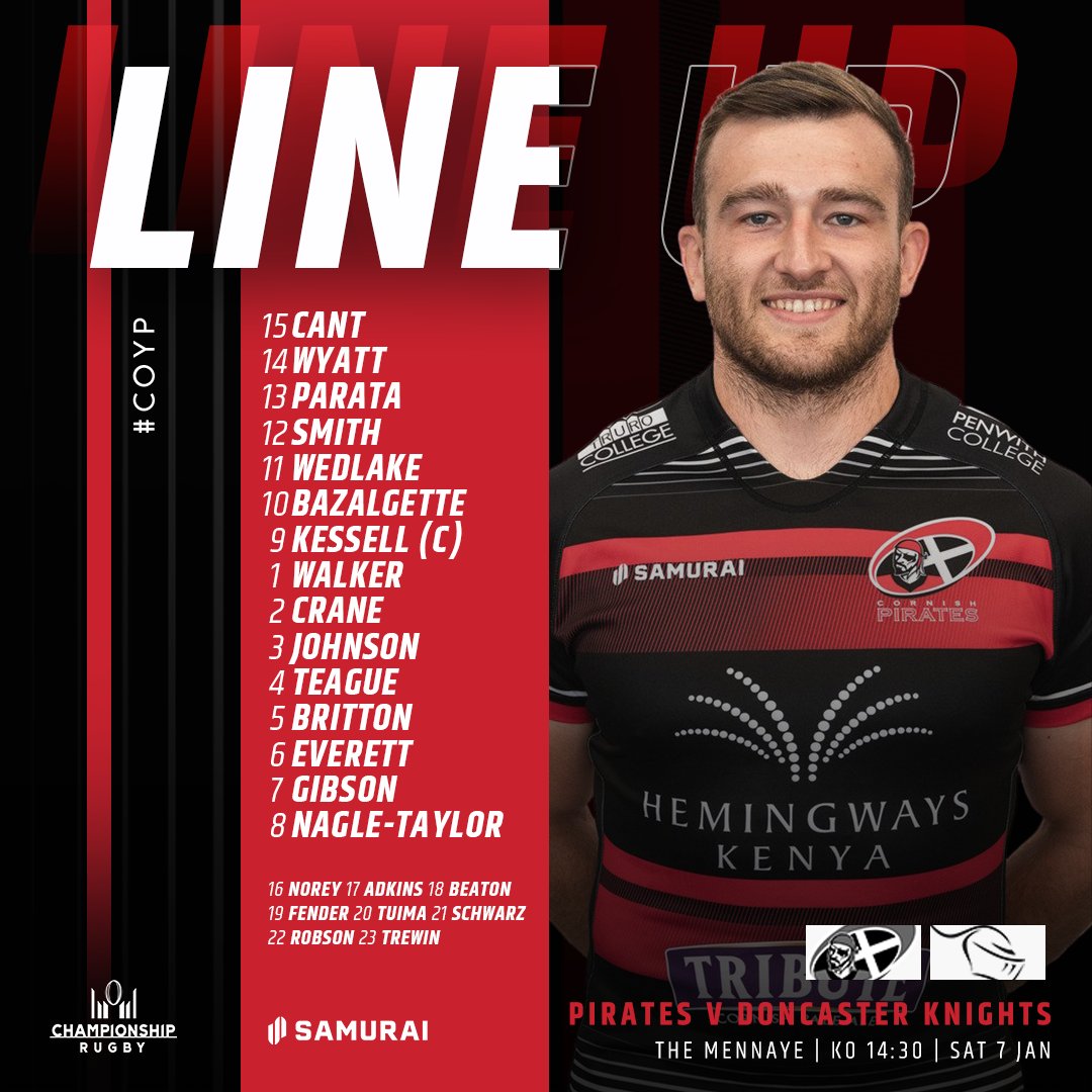 𝙎𝙏𝘼𝙍𝙏𝙄𝙉𝙂 𝘼 𝙉𝙀𝙒 𝙔𝙀𝘼𝙍 𝘼𝙏 𝙃𝙊𝙈𝙀 🏡 

🆚 Doncaster Knights
🏆 @champrugby
🗓 Sat 7 Jan
📍 The Mennaye
⏰ 2:30pm
📻 Live on <a href="/CornwallSport/">BBC Sport Cornwall</a> 
🎟 Tickets available
📺 Live streamed

cornish-pirates.com/match-previews…

#COYP