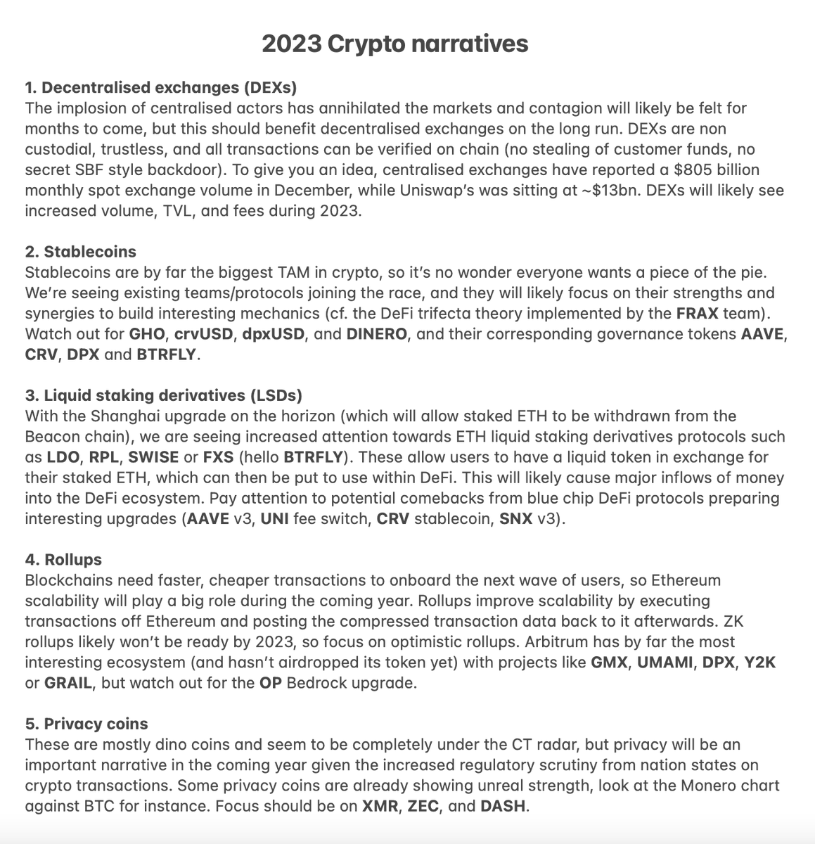 PerpetualGS's tweet photo. Five crypto narratives for 2023. https://t.co/W5SzkJMKPc