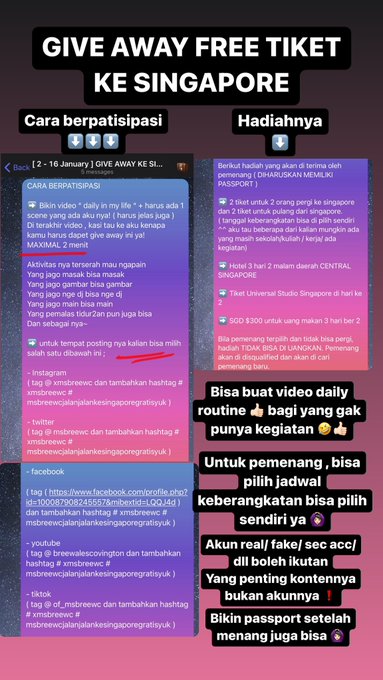 GIVE AWAY FREE TIKET KE SINGAPORE ! Baca cara berpatisipasi nya dan hadiah nya juga ya~  Link telegram