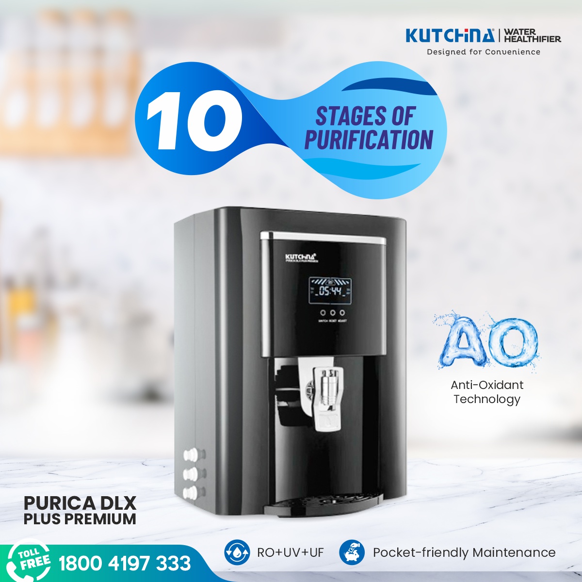 Looking for the safest drinking water? Opt for Kutchina Purica DLX Premium, which comes with 10 stages of purification and AO technology for the safest water for your loved ones. 
#KutchinaKitchens #WaterPurifier #Purifier #ROPurifier #ROUV
