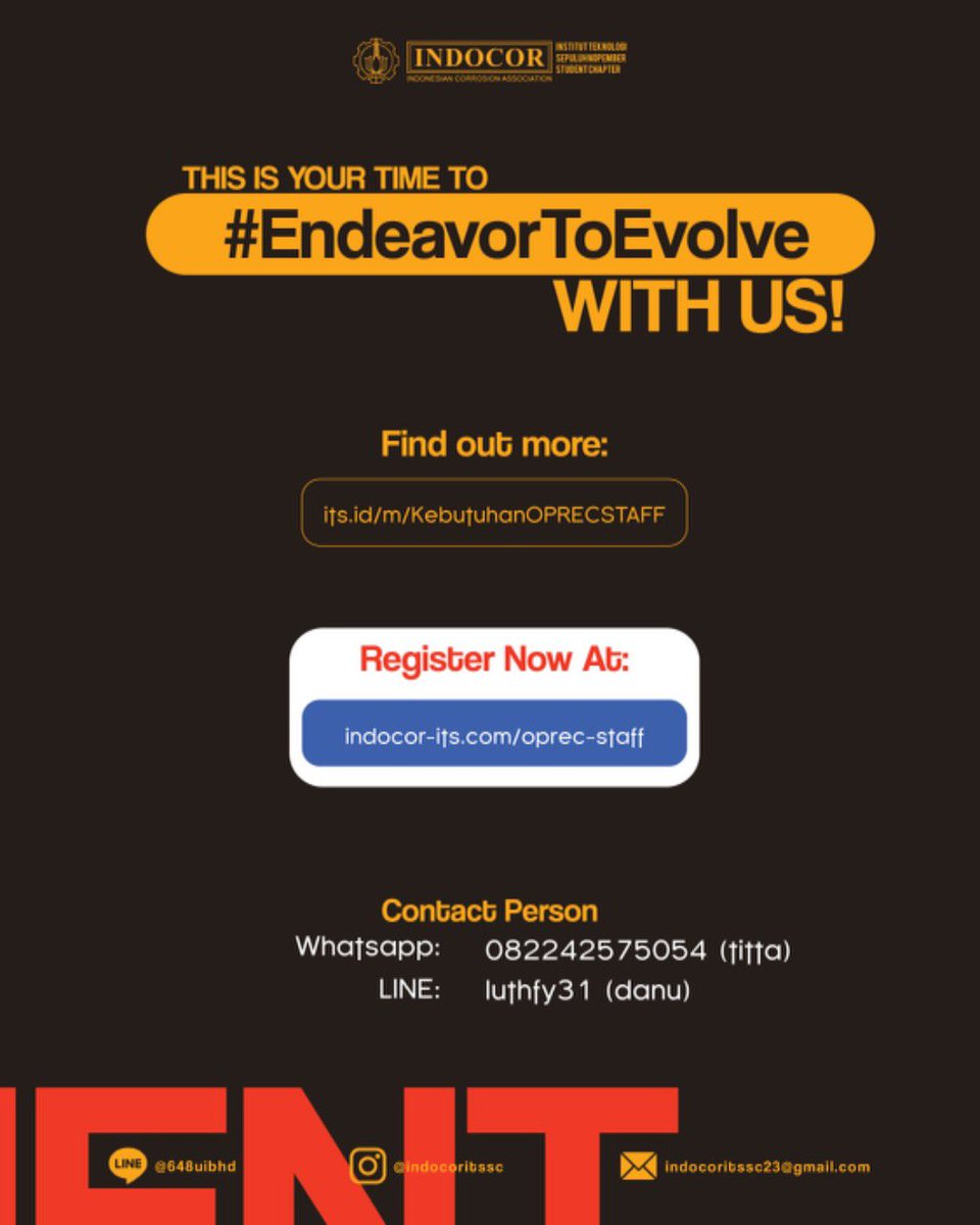 its_campus's tweet photo. Contact person :
LINE : luthfy31 (Danu)
Whatsapp: 082242575045 (Titta)

#EndeavorToEvolve
#INDOCORITSSC
#CorrosionEngineer
#ITSSurabaya https://t.co/HzLSz4R2g3