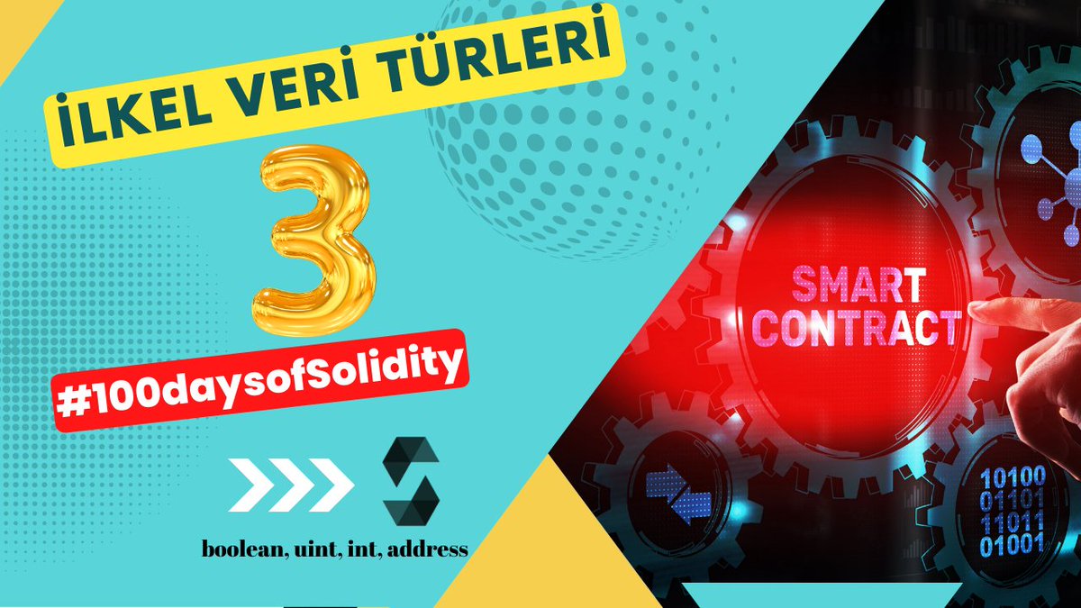 🧵 #100daysofSolidity serisinin 3. Günündeyiz. Bu makalede, boolean, uint, int ve address gibi Solidity dilinin temel veri türlerine değinilerek, bu veri türlerinin özellikleri ve kullanım şekilleri anlatıldı. bit.ly/SolDev003 via 

#Solidity #boolean #uint #int #address