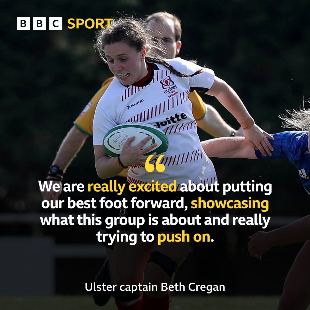 BBCSPORTNI's tweet photo. The Women's Interpros are BACK 🤩💪

We caught up with @UlsterRugby captain Beth Cregan ahead of the series 🏉

📺💻 Watch Munster v @UlsterRugby live on @BBCiPlayer &amp; @BBCSport website from 4:45pm on Saturday 

#bbcrugby