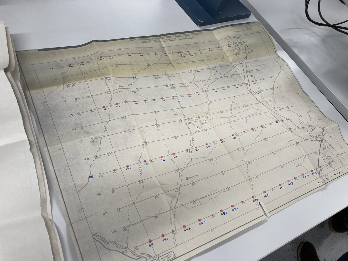 AerialSheila's tweet photo. It's not every day we find the original plots still inside the print boxes - these are from a 1975 survey of Zambia by Geosurvey International Ltd for the Directorate of Overseas Surveys.
#aerialphotography #dosproject #mapping #directorateofoverseassurveys #Zambia #geosurvey https://t.co/R5BC5p5Nt9