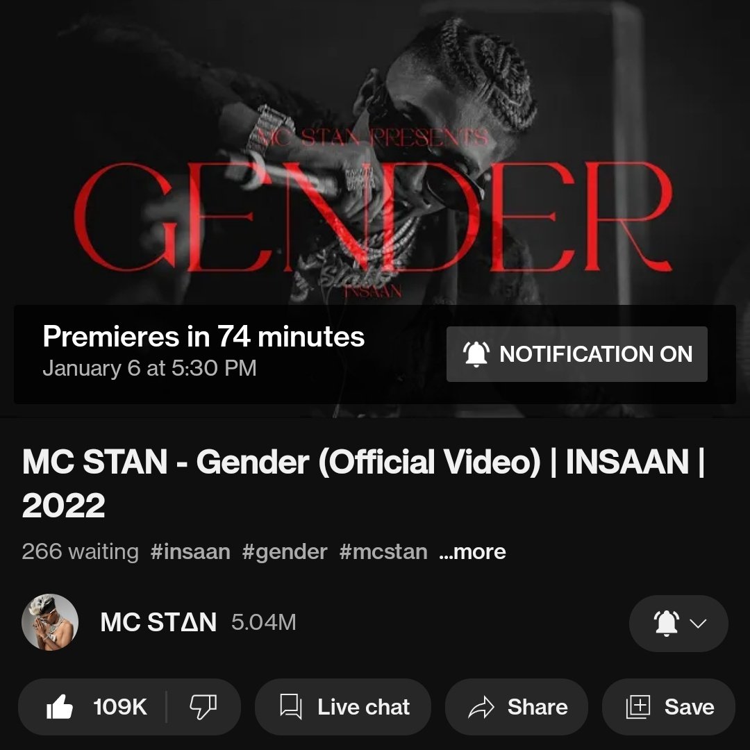 110k Likes on Already Released 1 Minute Song's Premium 📈📈📈

GENDER by MC Stan

#MCStan #MCStan𓃵 #MCStanArmy #BBKingMCStan #BB16 #BiggBoss16