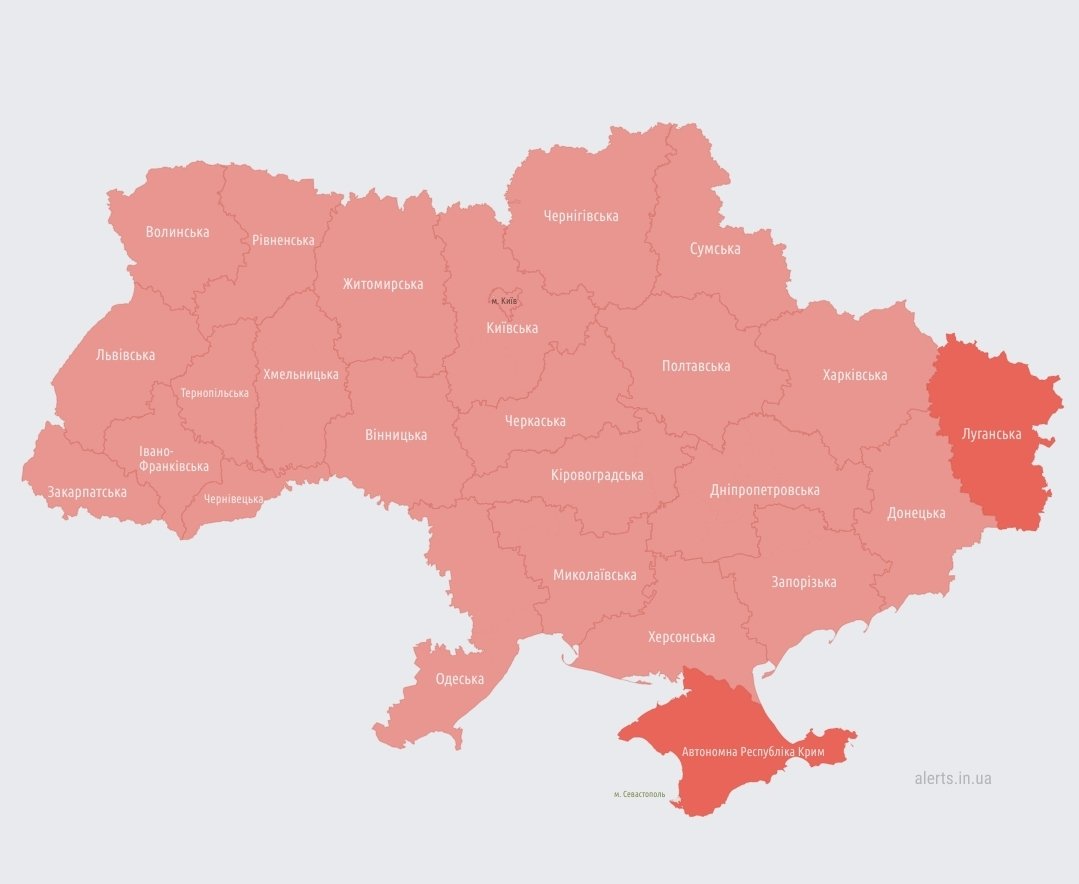 Gerashchenko_en's tweet photo. As Russian "ceasefire" begins, there is an air raid alert all over Ukraine. https://t.co/PbxaweyzWS