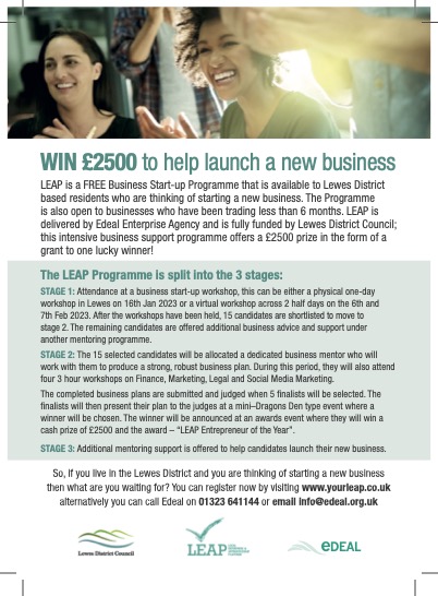 Your_LEAP_Lewes's tweet photo. ✨ Registration is still open for the LEAP Business Start Up Programme!

Our in person workshop on 16th January is fully booked - but we still have places on our virtual workshops on 6th &amp; 7th February.

1/2 https://t.co/1cmkoBWgm0