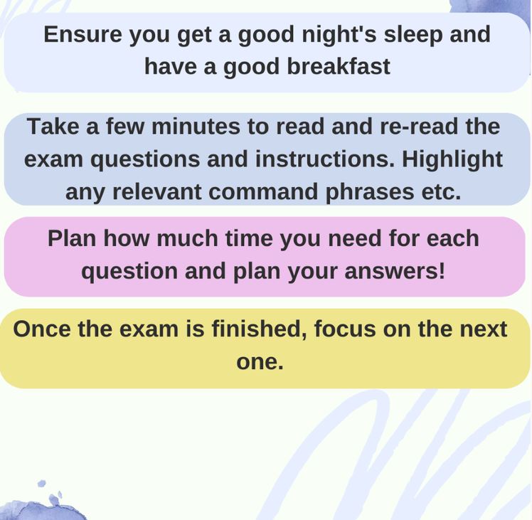 📖🖊️Here are a couple more tips to help with handling #exam days! What helps you on exam days? Comment below and share! Wishing you all the best of luck, from Student Services <a href="/YourStMarys/">St Mary's University</a> @SportStMarys <a href="/stmaryssu/">St Mary's SU</a>  🖊️📖