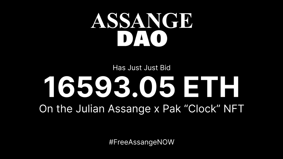 FEBRUARY   

16,953eth ($52.7m)

@AssangeDAO brought @PaksGallery Clock NFT  
which tracks the number of days @JulianAssange_ has been imprisoned.