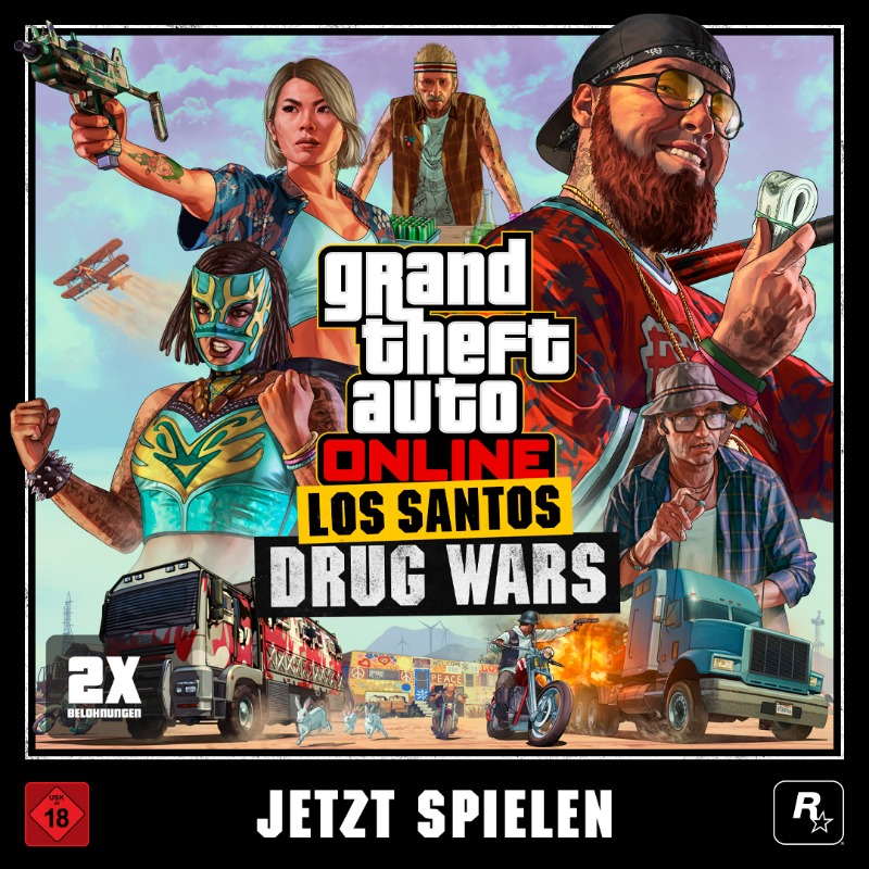 RockstarGames's tweet photo. Erhalte DOPPELTE Belohnungen für First-Dose-Missionen in GTA Online.

Schalte außerdem seltene Kleidung frei, indem du Fooligan-Jobs abschließt, verdiene DREIFACHE Belohnungen für Events und Herausforderungen im Freien Modus und vieles mehr.

Angebote enden am 11. Januar.