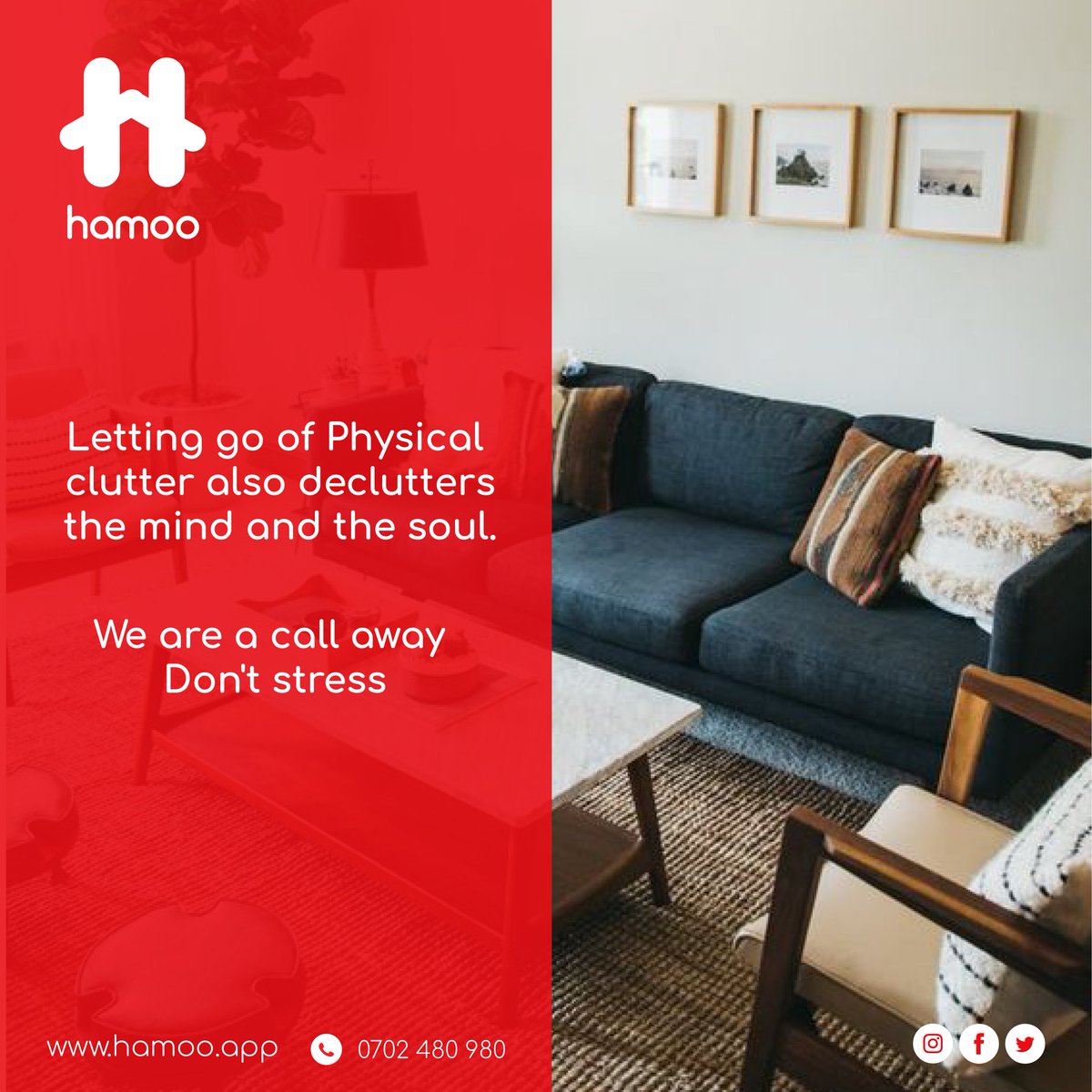 HamooKenya's tweet photo. "Don't let stress get the best of you, Try the hands off approach for once, we are a call away"
.
.
#housekeeping #hamoo #Kenya #hamookenya https://t.co/yPY3HTHVJb