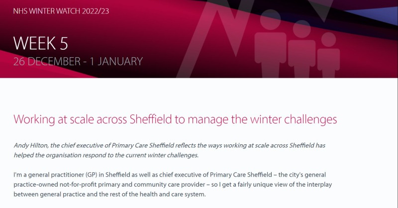 NHSProviders's tweet photo. How are organisations responding to the current winter challenges facing health and social care in England?

@AndyHilton74 reflects on how partnership working across Sheffield has helped @primarycareshef to tackle these challenges.

#NHSWinterWatch

Read more 👇