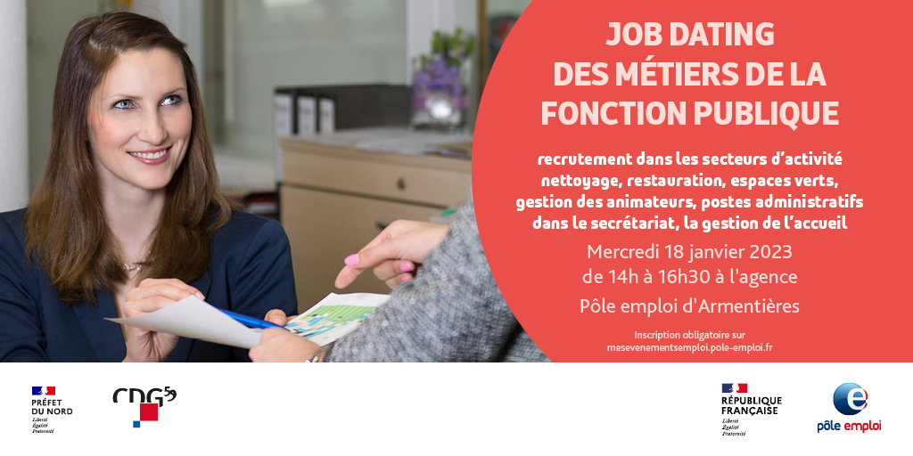 #TousMobilisés @poleemploi_HDF - La #FonctionPublique recrute - RDV Mercredi 18 Janvier au #PoleEmploiArmentières - Inscription mesevenementsemploi.pole-emploi.fr/mes-evenements…
#AvecPôleEmploi #OnEstLàPourVous