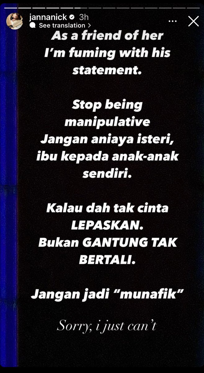 itskaytobeyou's tweet photo. Janna Nick maybe annoying at times but I have to agree with her. What Syamsul Yusof did to Puteri Sarah is way beyond too much. You cheated on her but then put the blame on her, bullshit! https://t.co/JmwlI9LT62