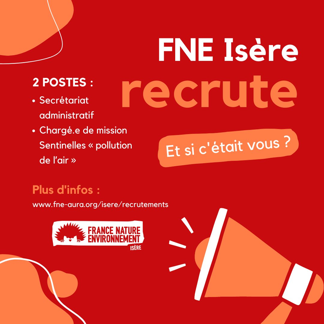 👋 Rejoignez notre équipe ! Nous recrutons 2 postes en 2023 : un.e secrétaire administratif.ive et un.e chargé.e de mission Sentinelles « pollution de l’air ».
📌Retrouvez nos offres sur fne-aura.org/isere/recrutem…